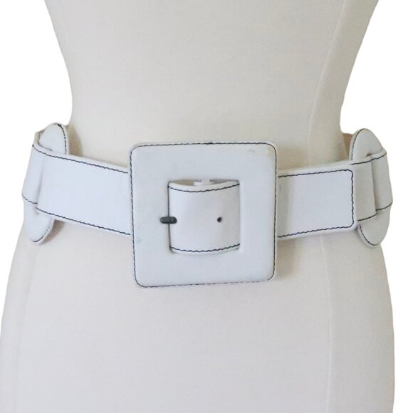 vtg SAINT LAURENT Rive Gauche white leather belt XS S - Picture 2 of 9